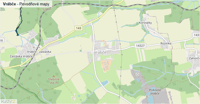 Vrábče - záplavové mapy stoleté vody