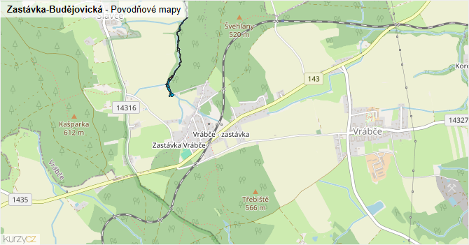 Zastávka-Budějovická - záplavové mapy stoleté vody