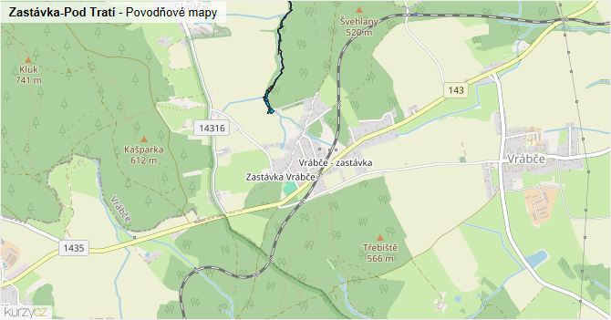 Zastávka-Pod Tratí - záplavové mapy stoleté vody