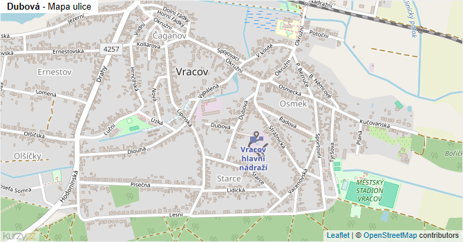 Dubová - mapa ulice
