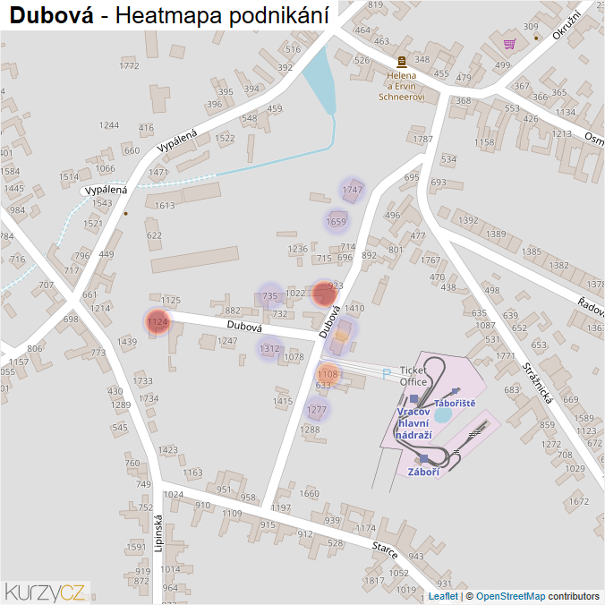 Mapa Dubová - Firmy v ulici.