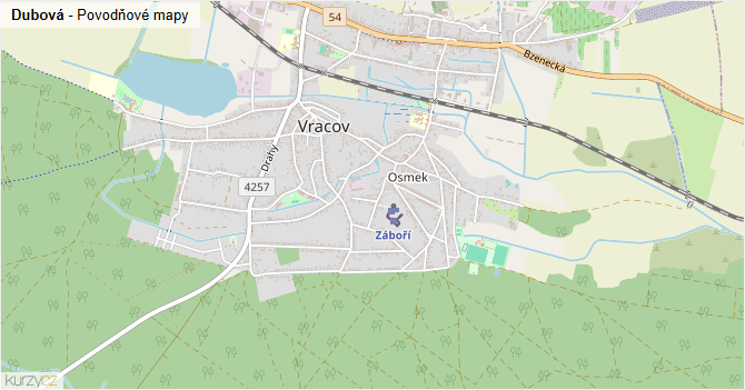 Dubová - záplavové mapy stoleté vody