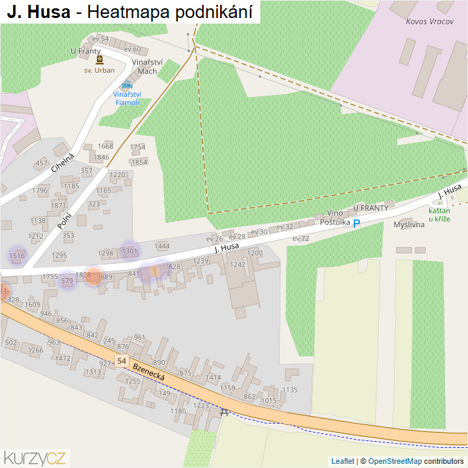 Mapa J. Husa - Firmy v ulici.