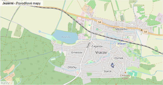 Jezerní - záplavové mapy stoleté vody