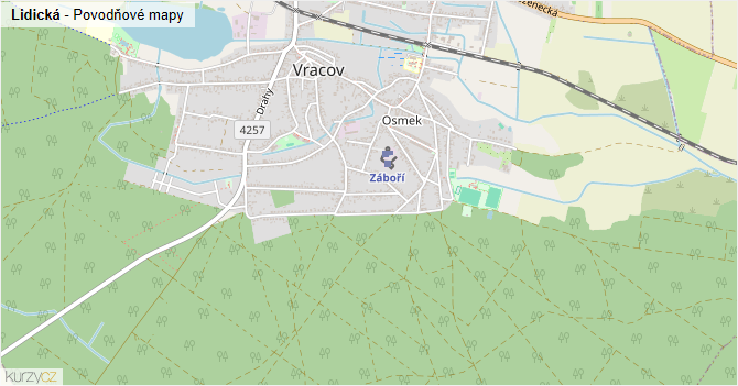 Lidická - záplavové mapy stoleté vody