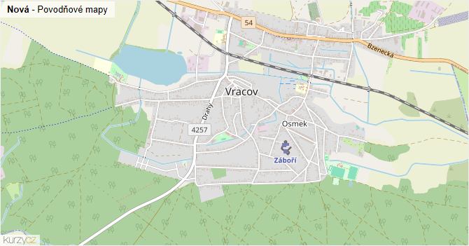 Nová - záplavové mapy stoleté vody