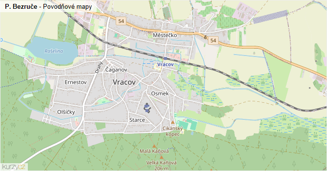 P. Bezruče - záplavové mapy stoleté vody