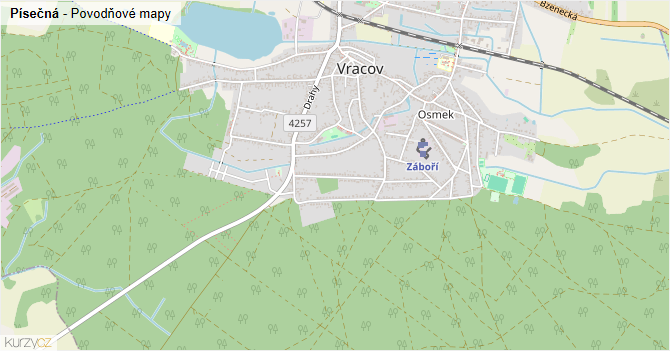 Písečná - záplavové mapy stoleté vody
