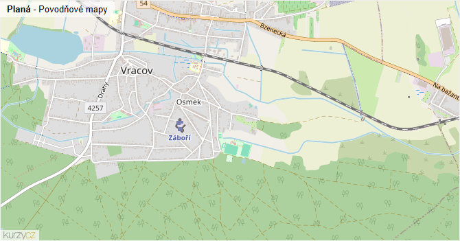 Planá - záplavové mapy stoleté vody