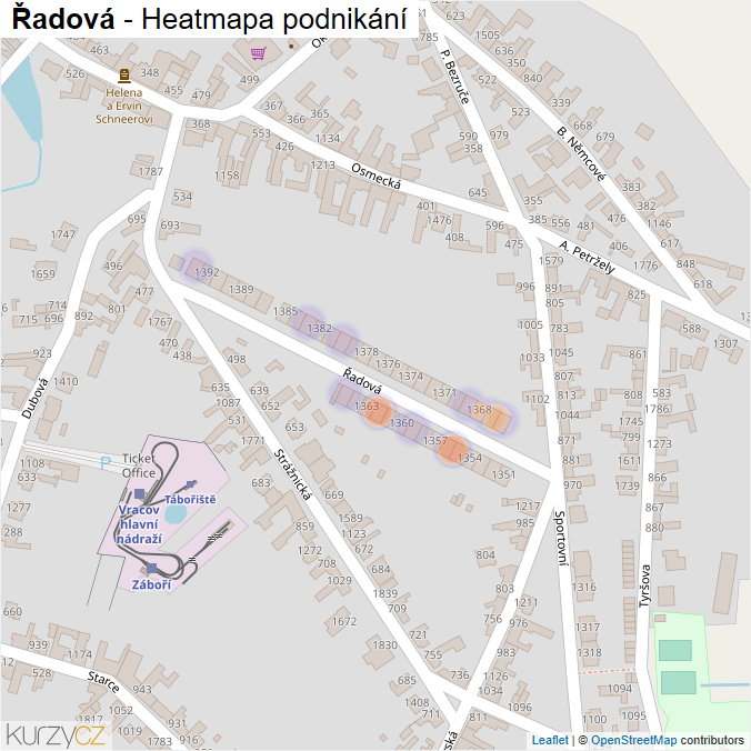 Mapa Řadová - Firmy v ulici.