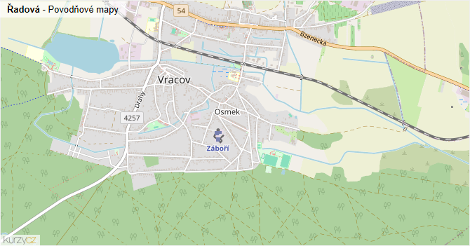 Řadová - záplavové mapy stoleté vody