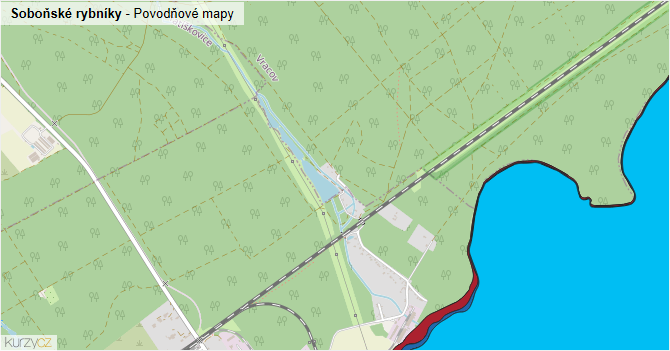 Soboňské rybníky - záplavové mapy stoleté vody