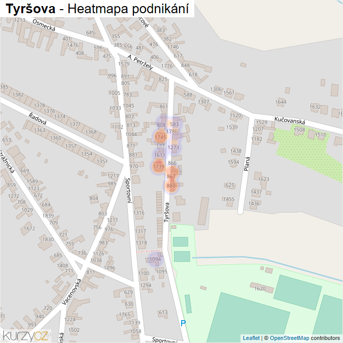 Mapa Tyršova - Firmy v ulici.