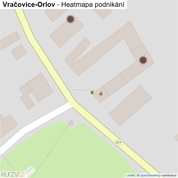 Mapa Vračovice-Orlov - Firmy v obci.
