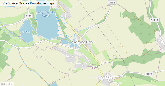 Vračovice-Orlov - záplavové mapy stoleté vody