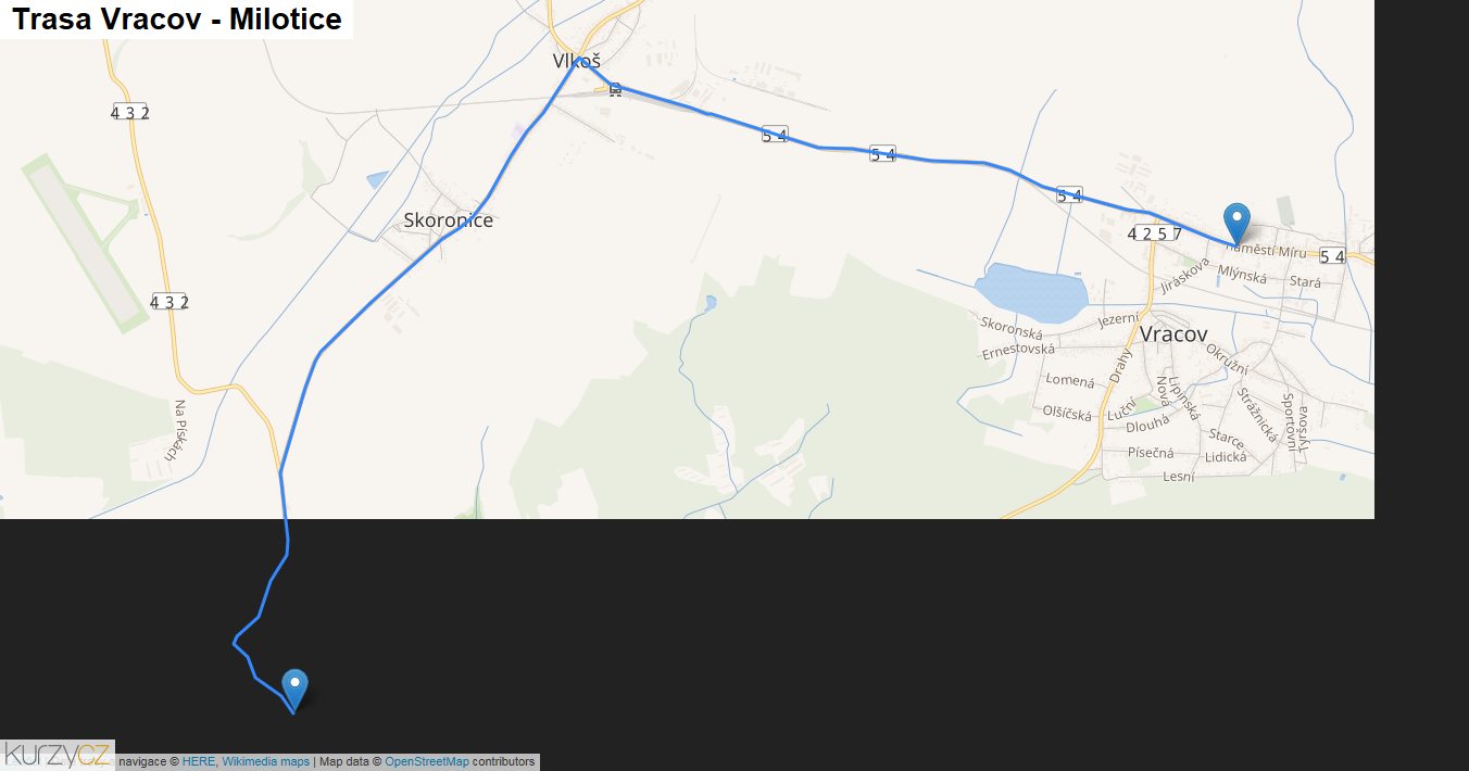 Vracov-Milotice, mapa trasy
