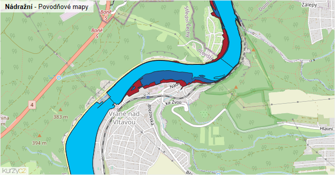 Nádražní - záplavové mapy stoleté vody