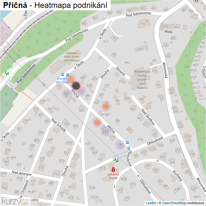 Mapa Příčná - Firmy v ulici.
