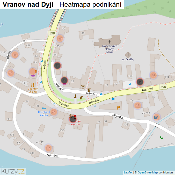 Mapa Vranov nad Dyjí - Firmy v obci.