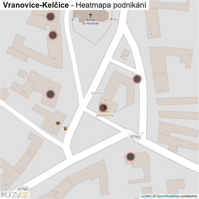 Mapa Vranovice-Kelčice - Firmy v obci.
