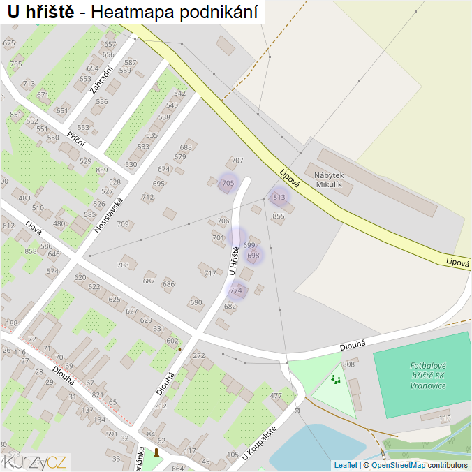 Mapa U hřiště - Firmy v ulici.