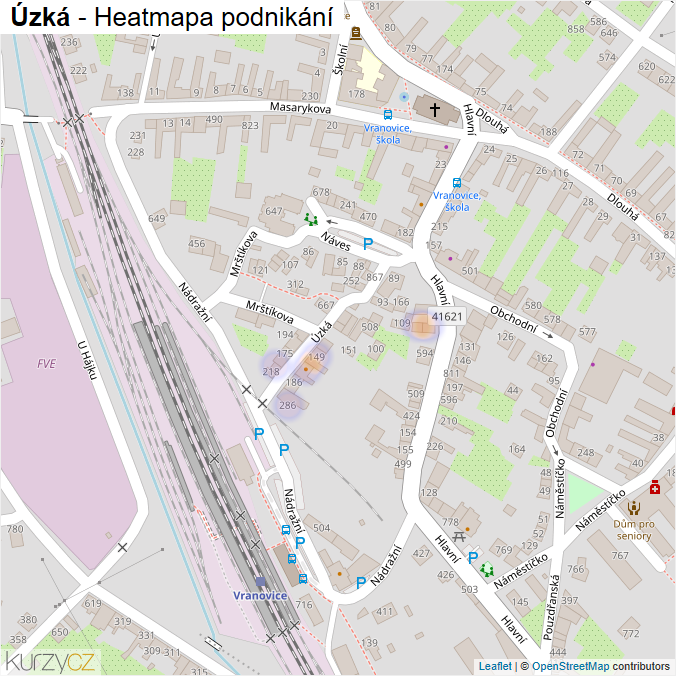 Mapa Úzká - Firmy v ulici.
