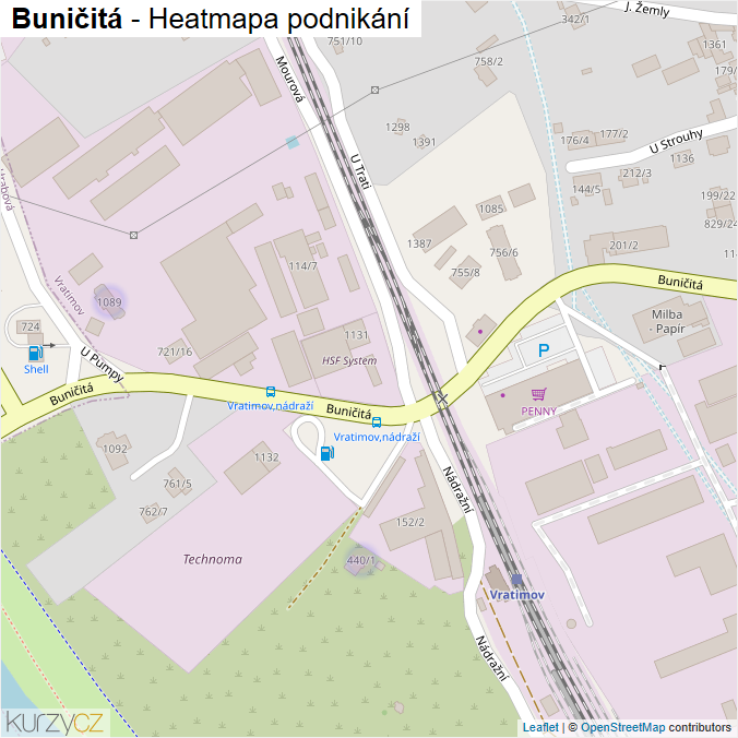 Mapa Buničitá - Firmy v ulici.
