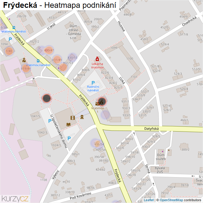 Mapa Frýdecká - Firmy v ulici.