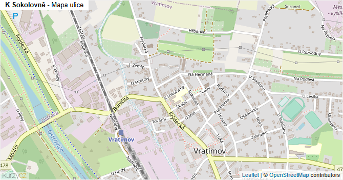 K Sokolovně - mapa ulice