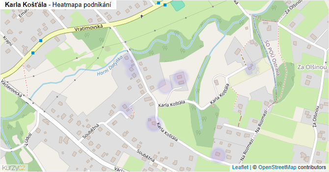 Karla Košťála - mapa podnikání