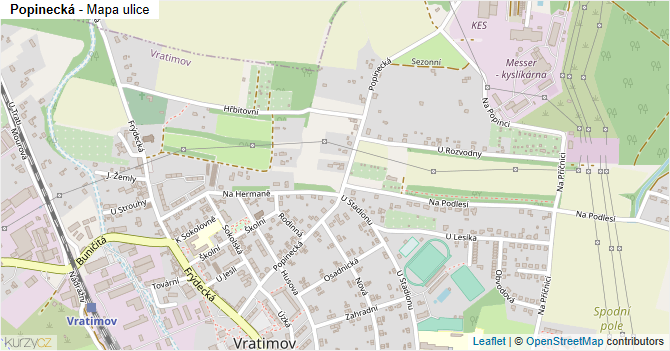 Popinecká - mapa ulice