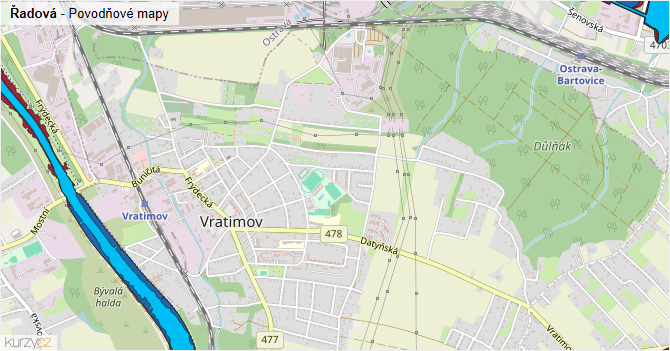 Řadová - záplavové mapy stoleté vody