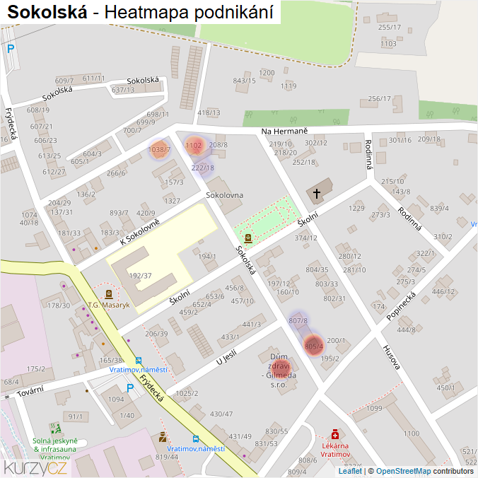 Mapa Sokolská - Firmy v ulici.