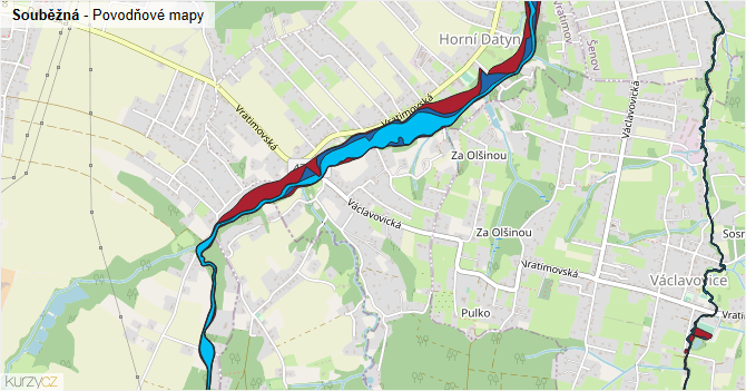 Souběžná - záplavové mapy stoleté vody