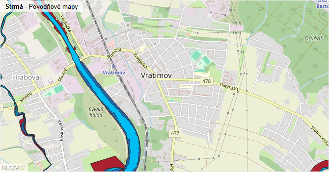 Strmá - záplavové mapy stoleté vody