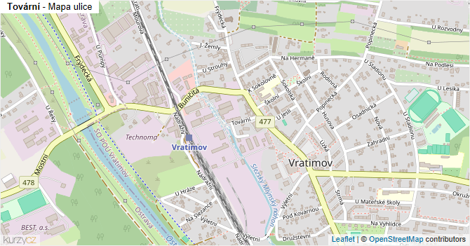 Tovární - mapa ulice