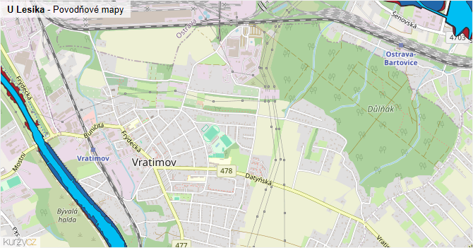 U Lesíka - záplavové mapy stoleté vody