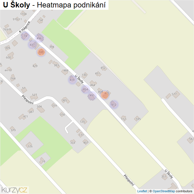 Mapa U Školy - Firmy v ulici.