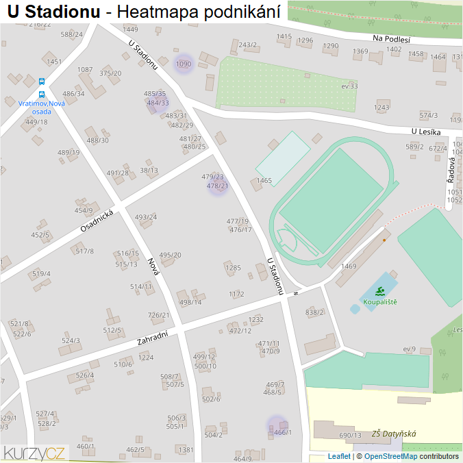 Mapa U Stadionu - Firmy v ulici.