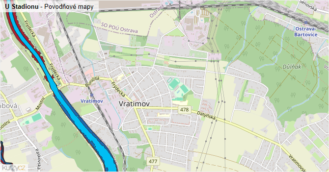 U Stadionu - záplavové mapy stoleté vody