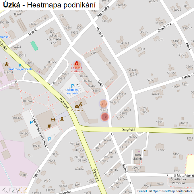 Mapa Úzká - Firmy v ulici.