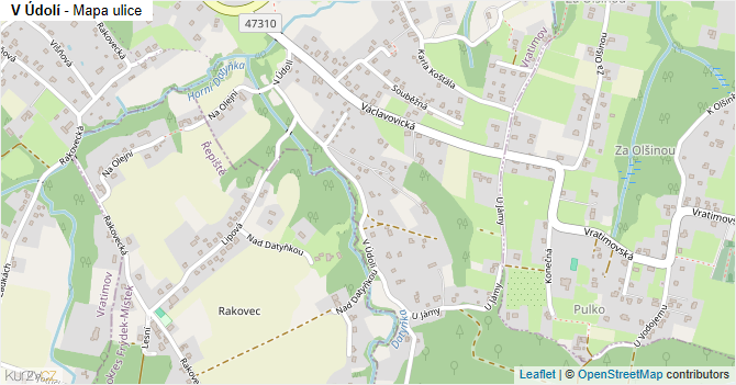 V Údolí - mapa ulice