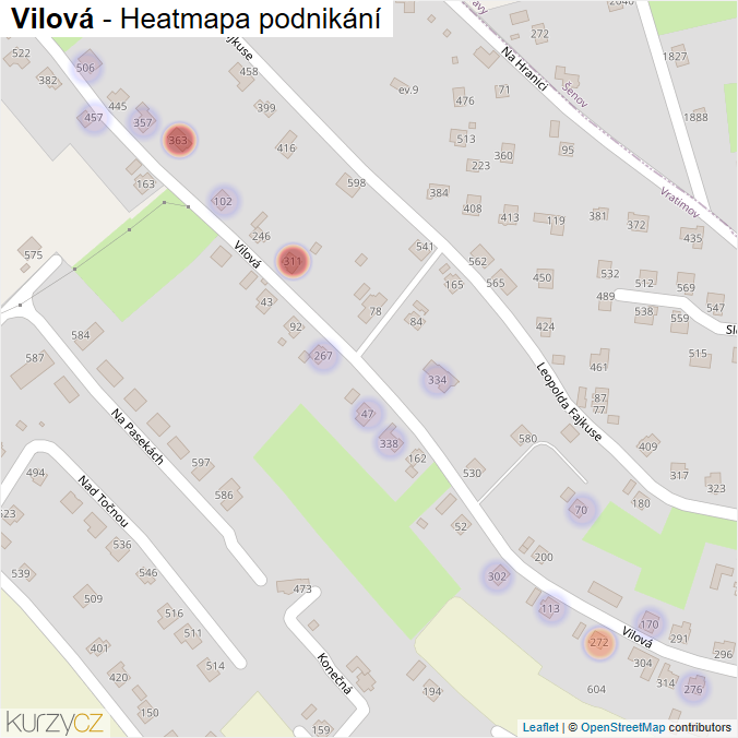 Mapa Vilová - Firmy v ulici.