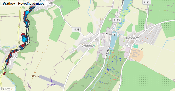 Vrátkov - záplavové mapy stoleté vody