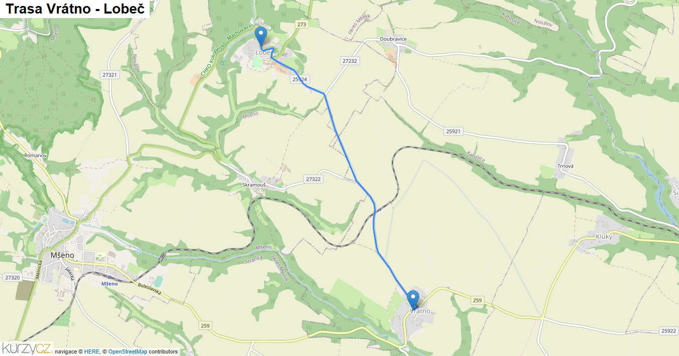Vrátno-Lobeč, mapa trasy