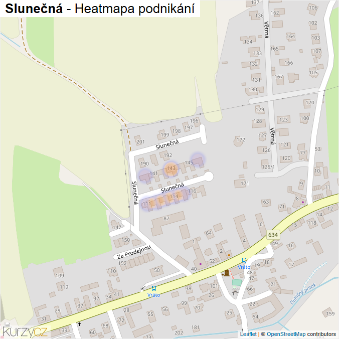 Mapa Slunečná - Firmy v ulici.