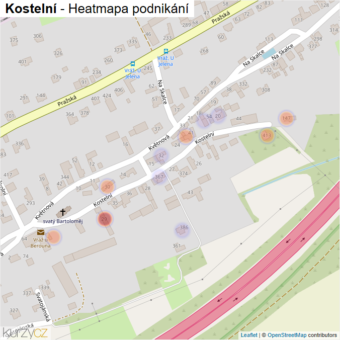 Mapa Kostelní - Firmy v ulici.