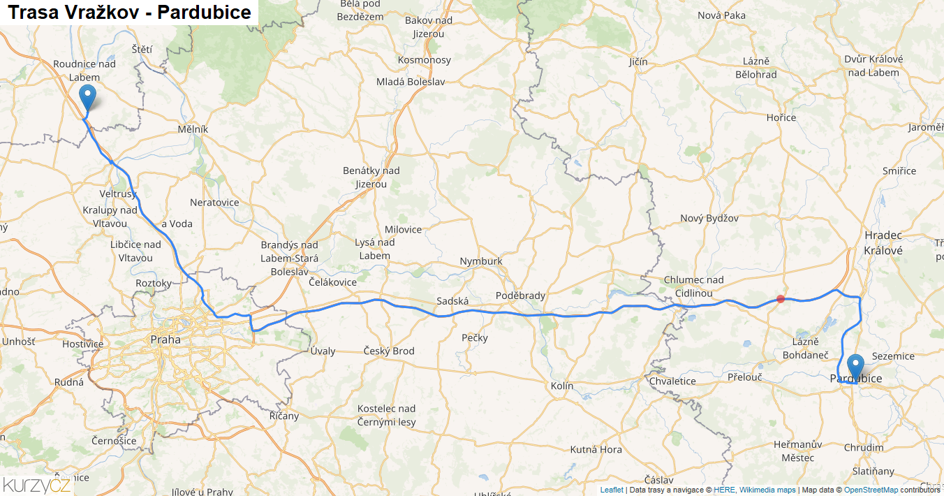 Vražkov-Pardubice, mapa trasy