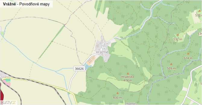 Vrážné - záplavové mapy stoleté vody