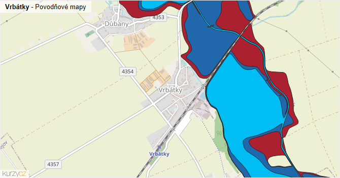 Vrbátky - záplavové mapy stoleté vody